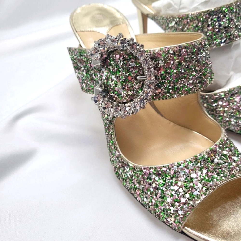 Glitter Buckle Stiletto Slide Sandal Women's Heels JIMMY CHOO Sz